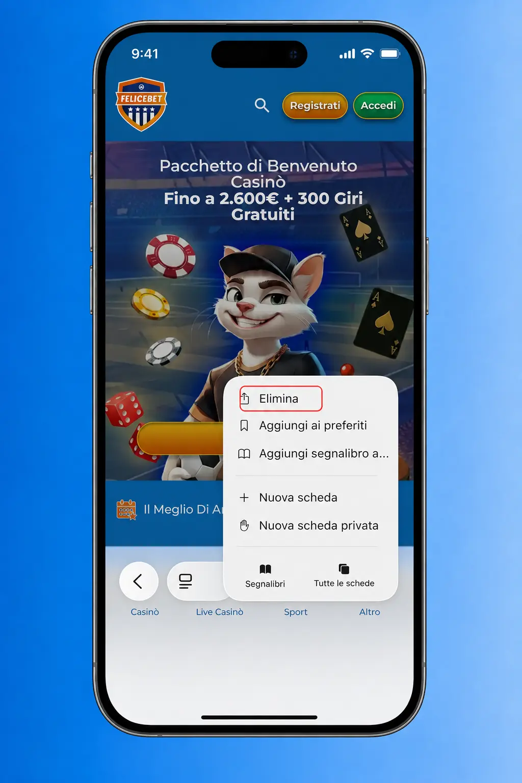 Guida passo-passo per scaricare e installare l'app Felicebet su iOS tramite Safari in 4 semplici passaggi